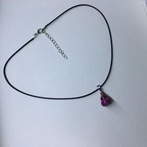 Elegant Black Necklace with Purple Mixed Green Slight Pink Agate Pendant